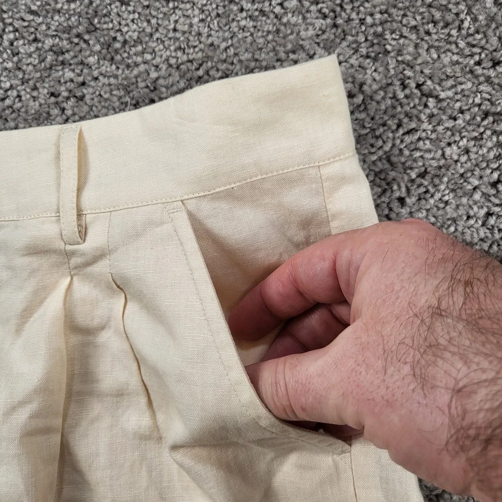Esqualo Womens Natural Linen Pleated Shorts‎ HS22.17210 Cream Size L NWT
